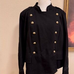 a.n.a Black Double-Breasted Military-Style Jacket with Brass Buttons